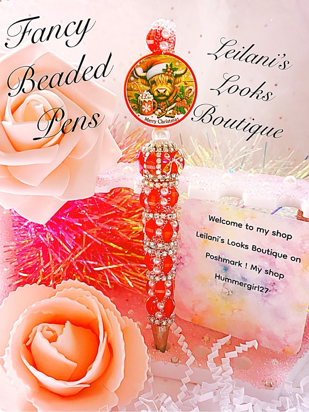 Fancy beaded pen/gifts/cow/santa hat/Christmas Eve/